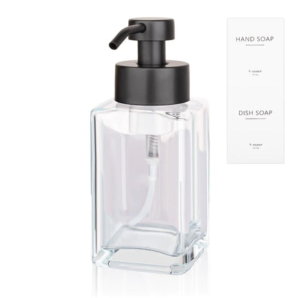 Foaming Soap Dispenser with Stainless Steel Pump 12oz Refillable Glass Liquid Dish Soap Bottles for Bathroom Kitchen Sink Home Decor