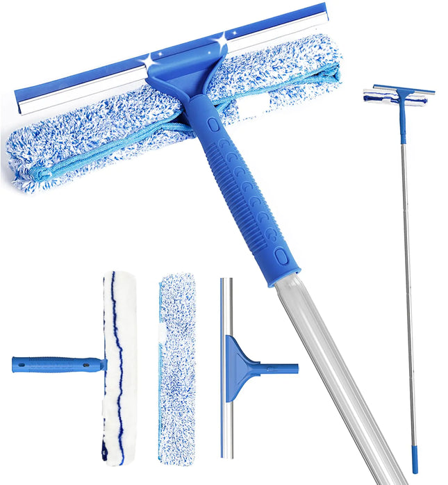 Squeegee for Window Cleaning VOUBIEN Window Washing Kit with Long Handle 2 in 1 Window Cleaner and Microfiber Scrubber for Window Glass Door Car Home Floor