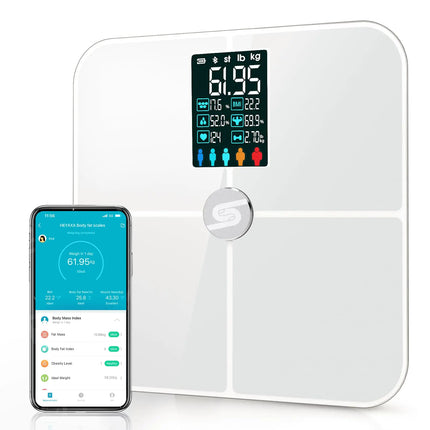 HEYAXA Smart Scale for Body Weight Digiatl Weight Scale with Large LCD Display 17 Body Composition Analyzer Sync to APP Bathroom Body Fat Scale for BMI BMR Heart Rate 400lbWhite.