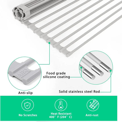 Roll Up Dish Drying Rack | Heat Resistant Silicone & Stainless Steel