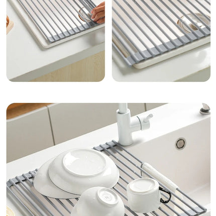Roll Up Dish Drying Rack | Heat Resistant Silicone & Stainless Steel