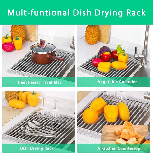 Roll Up Dish Drying Rack | Heat Resistant Silicone & Stainless Steel