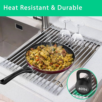 Roll Up Dish Drying Rack | Heat Resistant Silicone & Stainless Steel