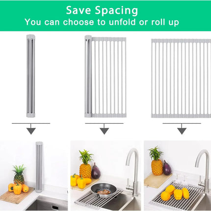 Roll Up Dish Drying Rack | Heat Resistant Silicone & Stainless Steel