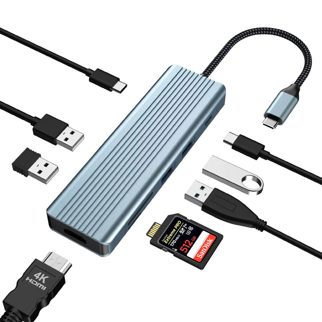 Tymyp USB C Hub 9 in 1 Ports with 4K HDMI USB 3.0 x 3 USB-C 3.0 USB 2.0 x 1 100W Power Delivery SD/TF Docking Station for Type C Laptops