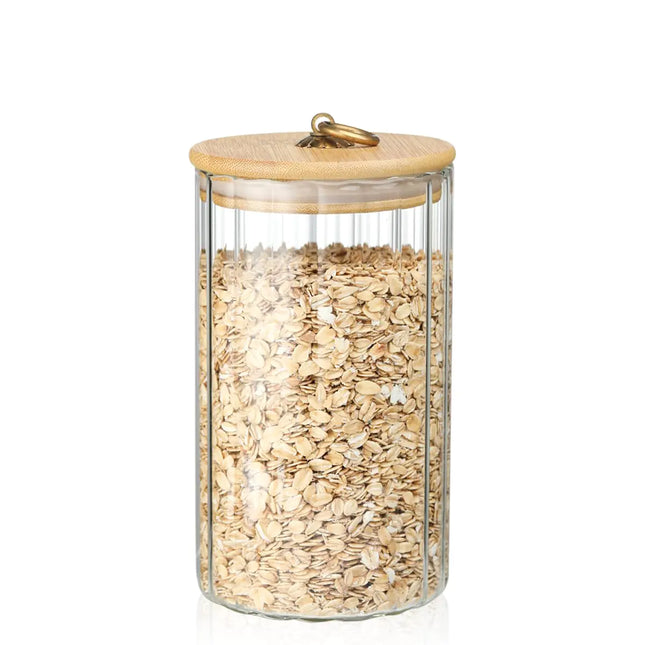 Galashield Glass Storage Jar with Bamboo Lid 32 oz | Decorative Glass Canister with Airtight Lid | for Kitchen Pantry Organization